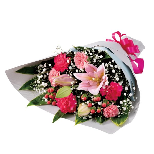 画像1: ピンクユリの花束 (1)