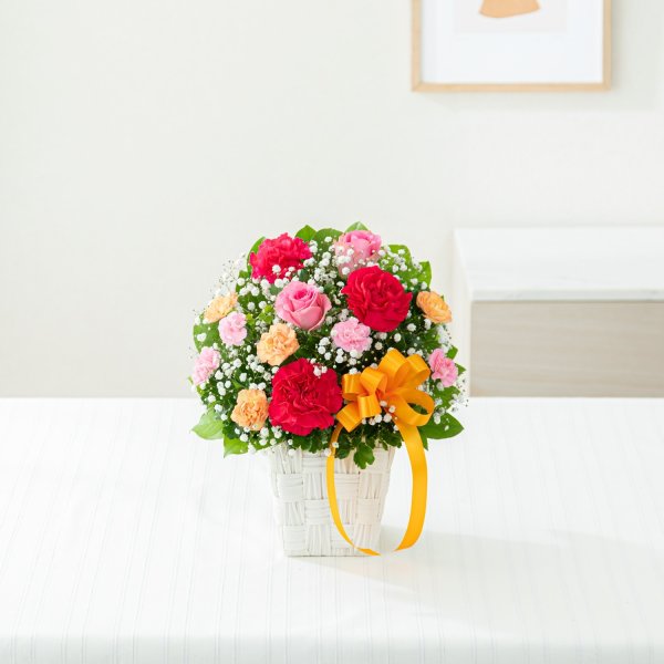 画像1: ピンクバラとカーネーションの母の日アレンジメント (1)