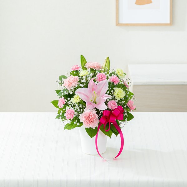 画像1: ピンクユリの母の日アレンジメント (1)