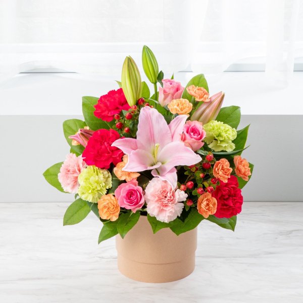 画像1: ユリとバラの彩りアレンジメント (1)