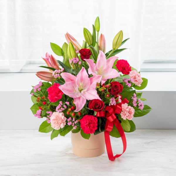 画像1: ユリとバラの豪華なアレンジメント (1)