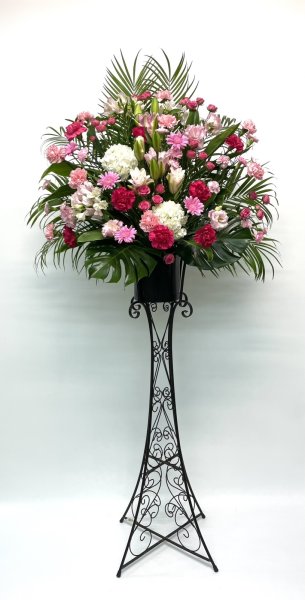 画像1: 9月ピンク白系御祝スタンド花 (1)